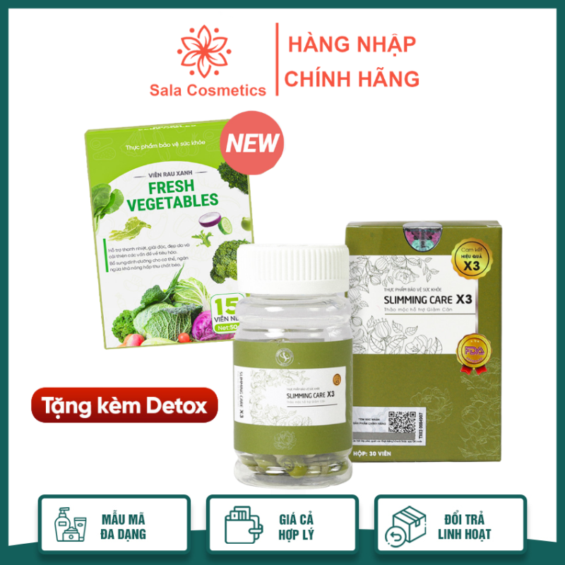 Slimming Care X3 trà giảm cân X3 chính hãng (Hộp 30 Viên) giúp giảm mỡ nhanh chóng detox cơ thể - Sala Cosmetics