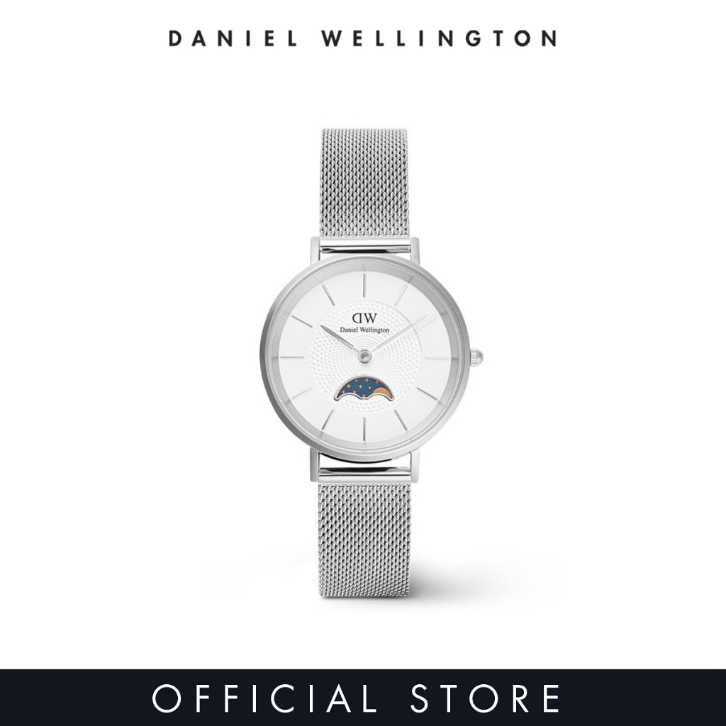 [2 years warranty] Daniel Wellington Petite Lune 32mm Sterling Silver White - Moonphase Dial - Women Watch stainless steel moonhphase watch DW Official Authentic Original