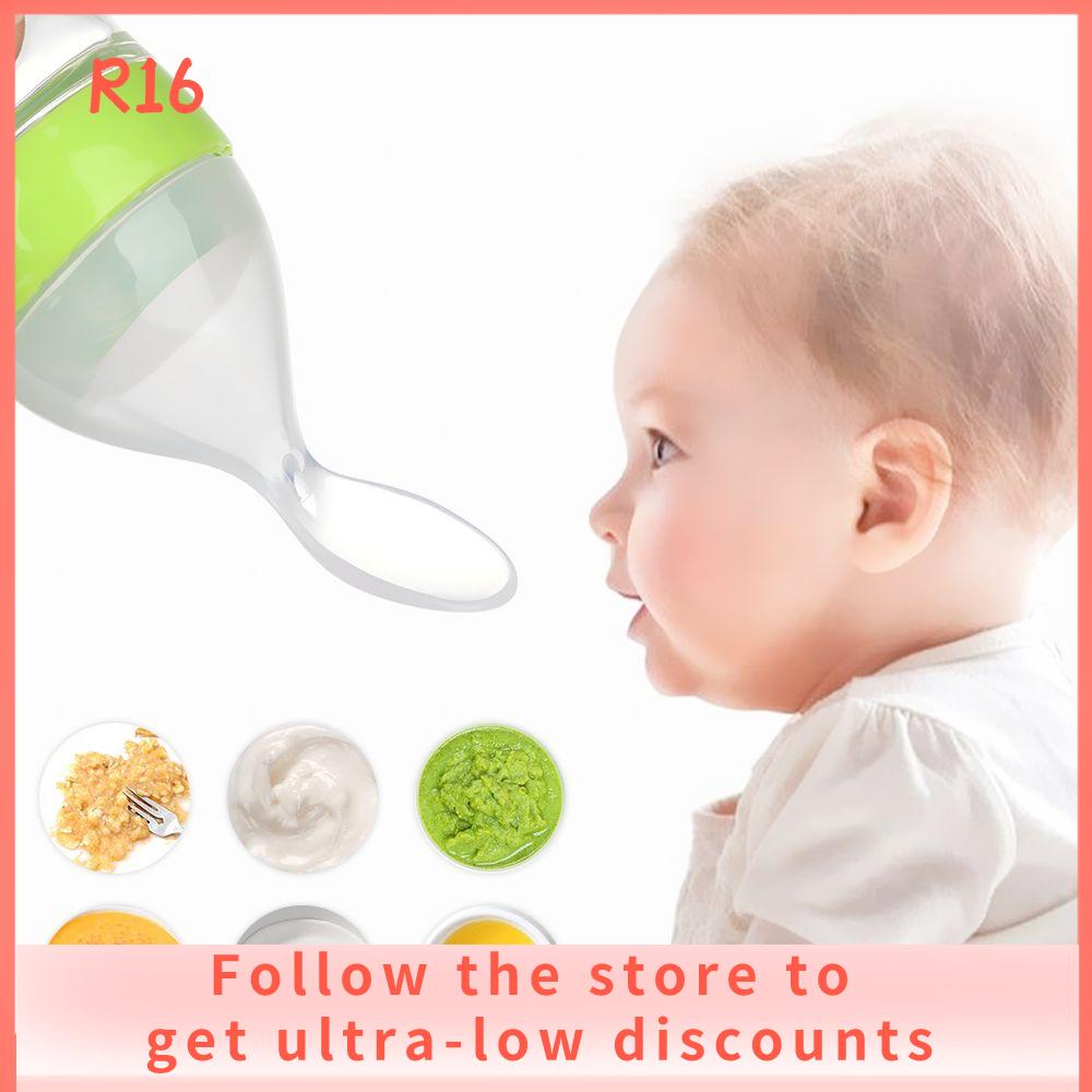R16 BABY SHOP Baby Kid Sự an toàn Vắt kiệt Bình sữa Food Rice Feeder Bình cho ăn Với Muỗng