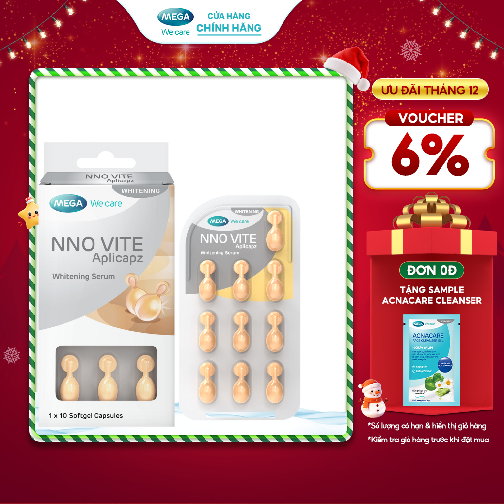  Serum dưỡng trắng da mờ đốm nâu đều màu da - Vitamin C Vitamin E Bisabolol - NNO VITE Mega We Care  10 viên  