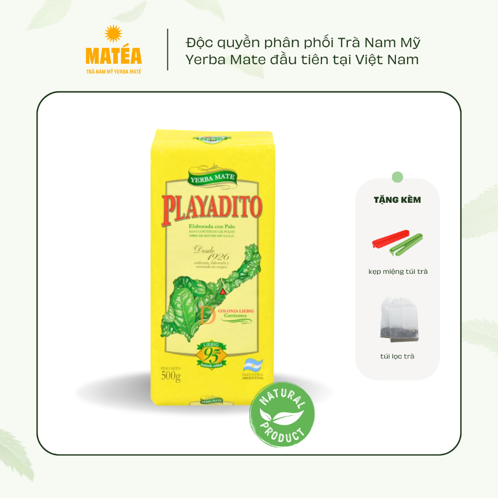 [DATE 12/2025] Trà Nam Mỹ Yerba Mate Playadito Tradicional dòng truyền thống màu Vàng 500gr Tặng kẹp trà & túi lọc