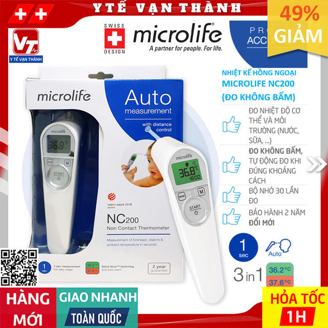 ✅ Nhiệt Kế Hồng Ngoại Microlife NC200 (NC 200) (Đo tự động) | Đo thân nhiệt, nước, sữa, … -VT0116 - Y Tế Vạn Thành