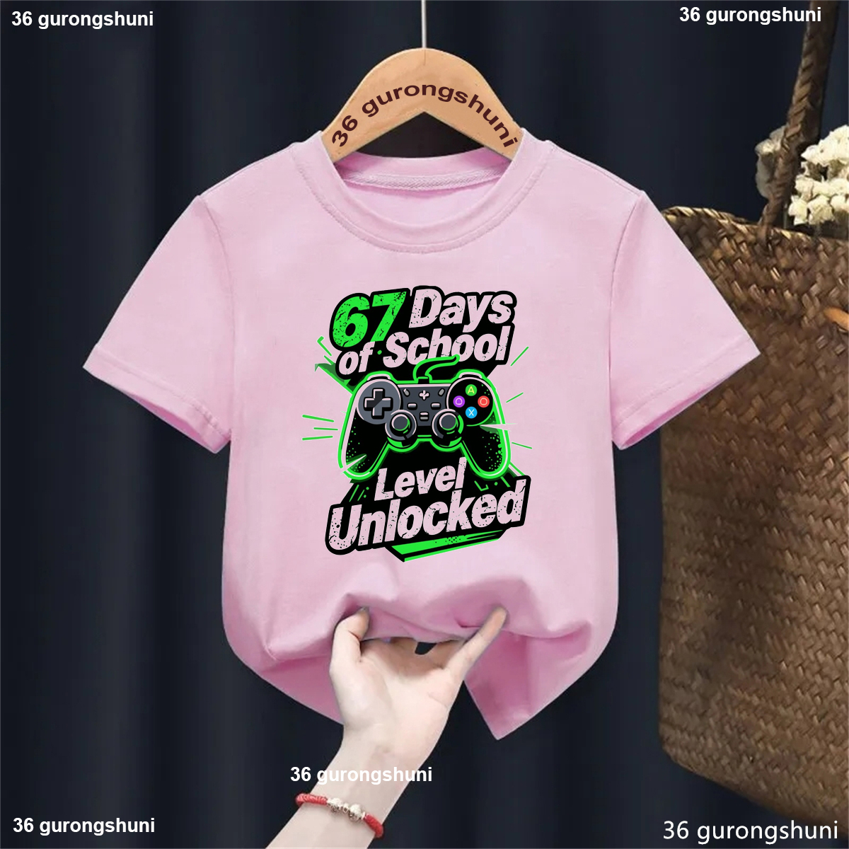 67 Days Of School Level Unlocked 67 Meme Printed T Shirt Girls/Boys Game Funny Kids Clothes Solid Short Sleeve Shirt - 2