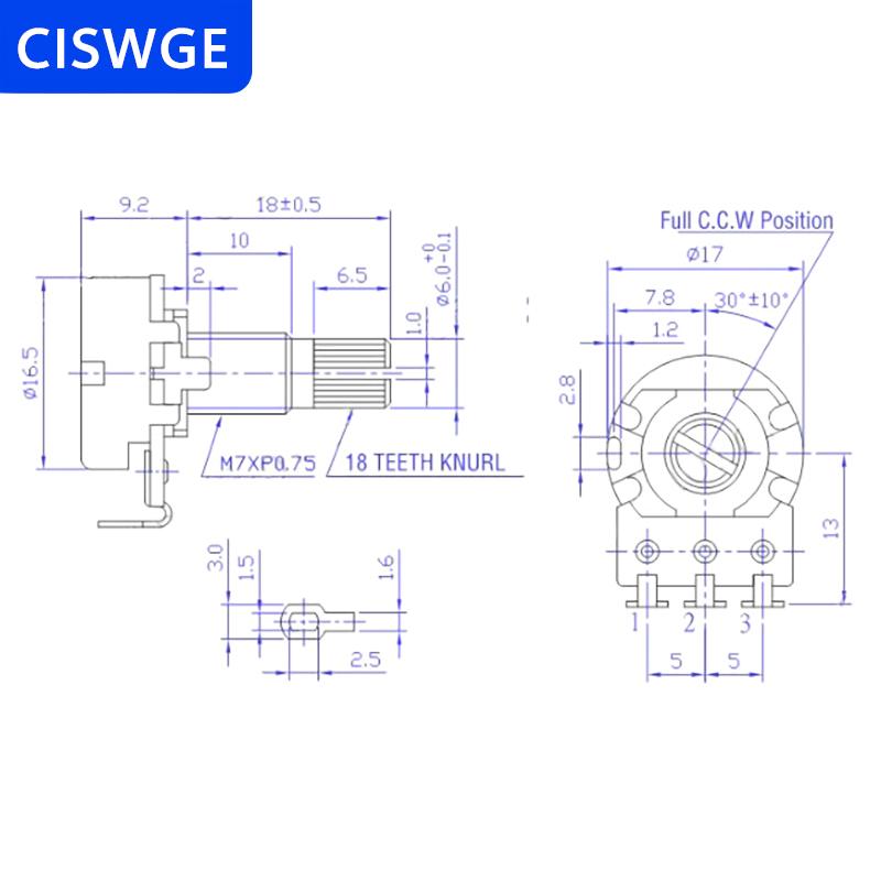 [COD] CISWGE  Chiết áp trục bằng đồng cho guitar điện bass a250k/b250k/a500k/b500k