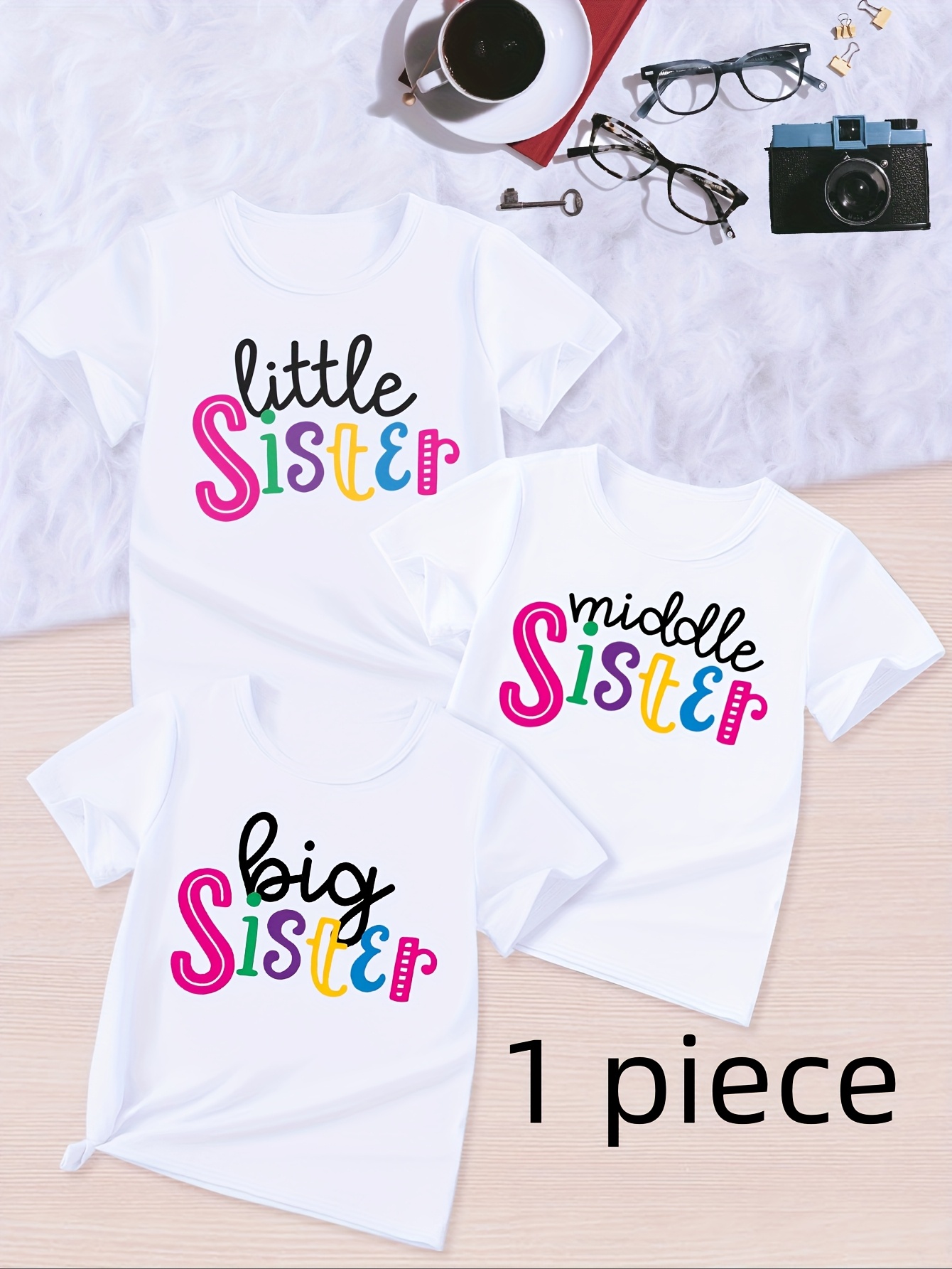 1 piece Cute Little/Medium/Large Sister Graphic T-Shirt, Suitable For Girls White Casual Short-Sleeved Crew Neck Summer Top
