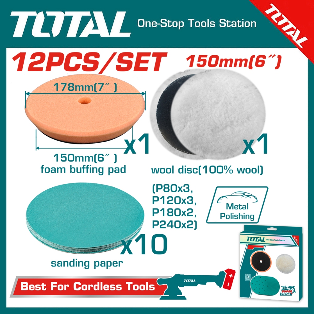 BỘ 12 ĐĨA MÀI BÓNG VÀ ĐÁNH BÓNG 150MM TAC15012 TOTAL -HÀNG CHÍNH HÃNG