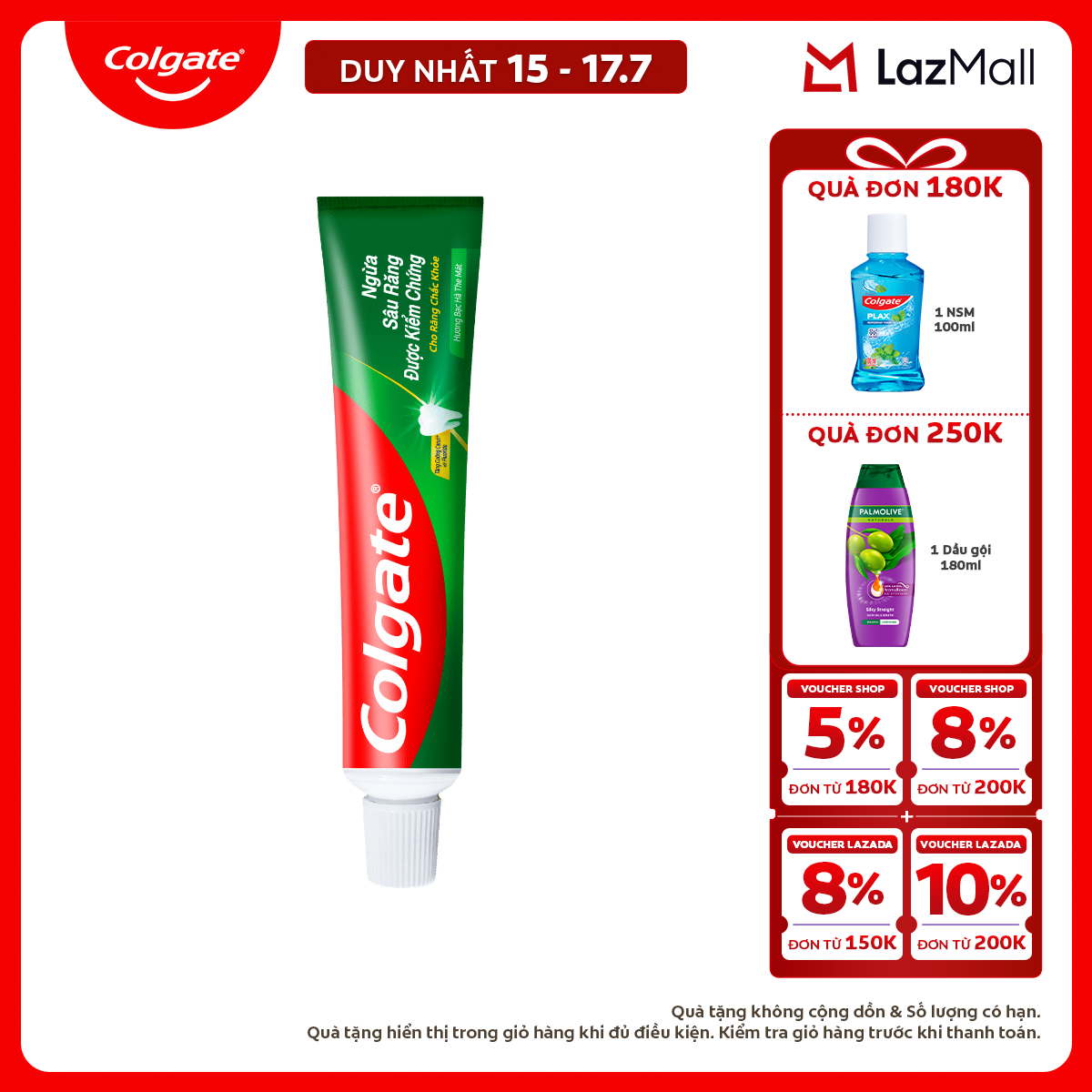 [Chỉ 15-17.7_X2 Voucher giảm đến 18%] Kem đánh răng Colgate ngừa sâu răng chắc khỏe 100g/tuýp
