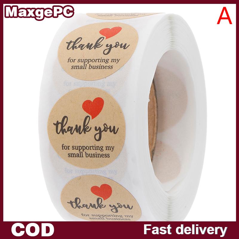 MaxgePC สติกเกอร์ขอบคุณ500ชิ้นป้ายสติกเกอร์กระดาษทรงกลมสำหรับตกแต่ง
