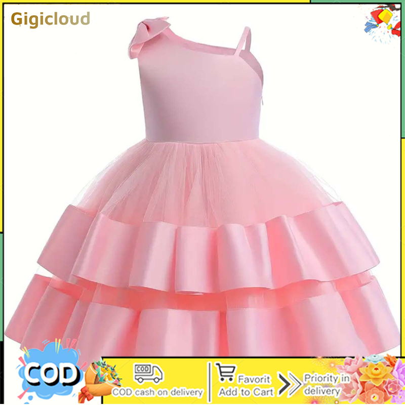 Girls Solid Color Lace Dresses Trendy Sleeveless Bow Double Layer Tulle Zipper Princess Skirts For Party ราคา 507 บาท*ส่งฟรี