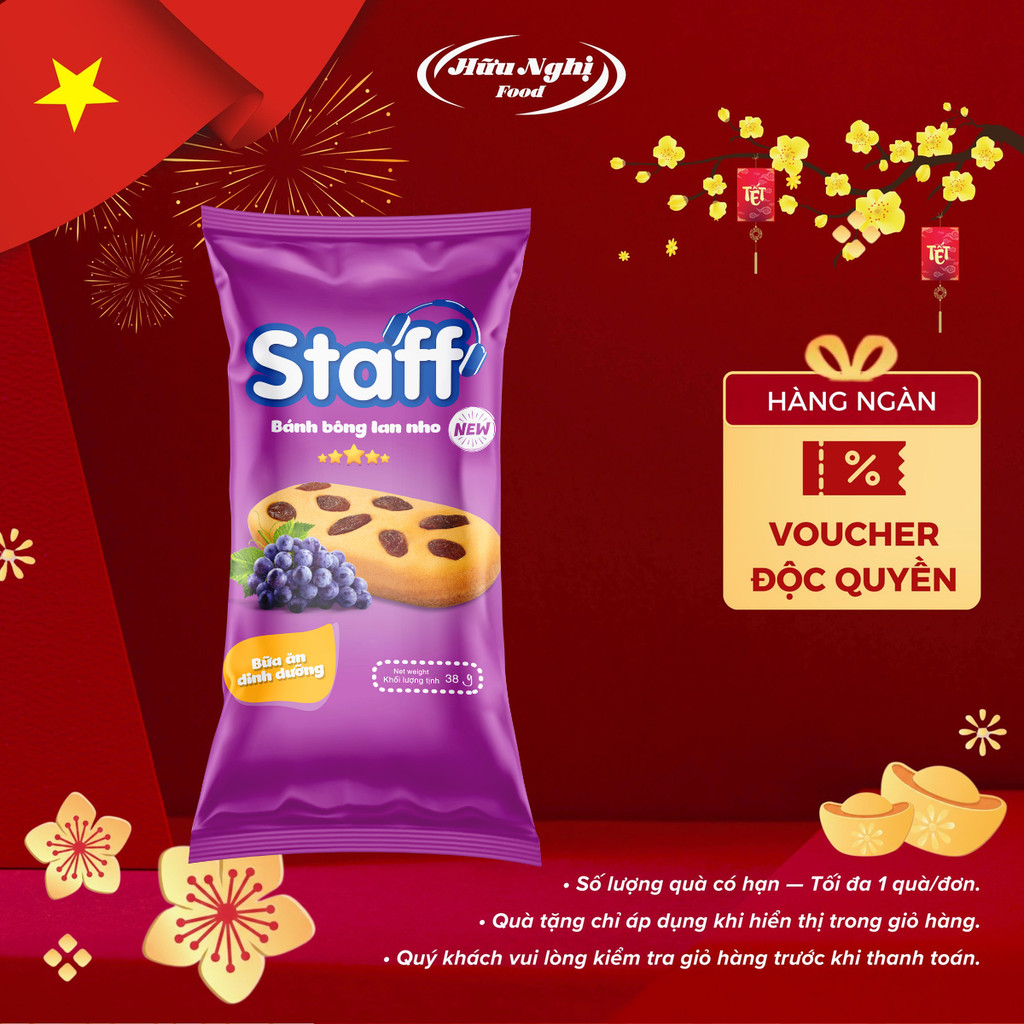 [DATE MỚI] COMBO 5 Bánh Staff Bông Lan Nho 38g