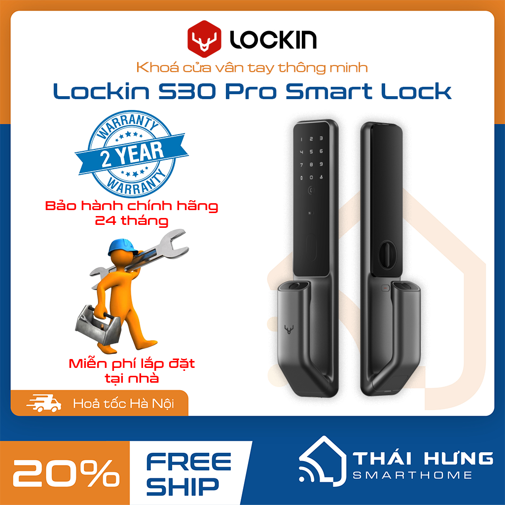 [Bao lắp đặt] Khoá vân tay thông minh Lockin S30 Pro, bản quốc tế, kết nối app Mihome