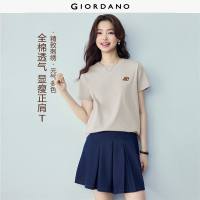 GIORDANO Áo Phông Nữ 100% Cotton Nhỏ Thêu Tee Cổ Tròn Tay Ngắn Đơn Giản Thời Trang Mùa Hè Áo Phông Free Shipping 13324321