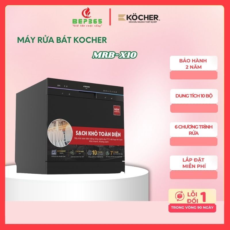 Máy Rửa Bát Kocher MRB-X10 – 10 Bộ – 7 Chương Trình Rửa – Lắp Âm Độc Lập – Vận Hành Êm Ái