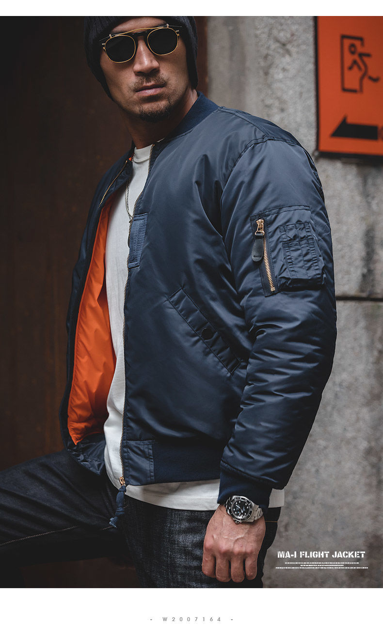 Madden Workwear   American R Army Green MA-1 Short Flight Jacket Warm Thick Cotton Coat for Men Trendy · v4