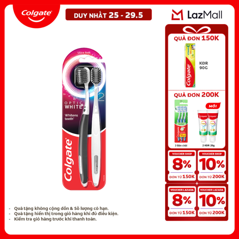 [Chỉ 25-29.5_X2 Voucher giảm 20%] Bàn chải Colgate trắng răng Optic White với lông chải 2 tầng sạch vượt trội