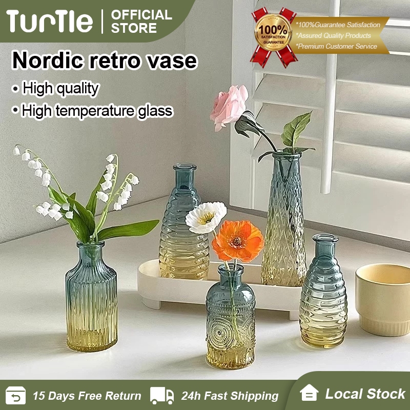 Turtle Embossed Mini Vintage Glass IG - style Hydroponic Flower Vase Home Living Room Decorative