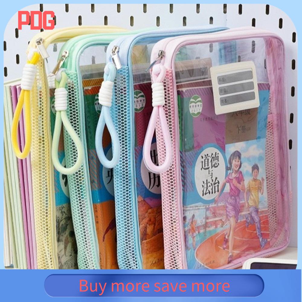 PDG Tay cầm Túi hồ sơ có khóa  Dung lượng lớn Trong suốt Túi đựng hồ sơ Di động Đa chức năng Túi tổ chức lưu trữ Đồ dùng học sinh