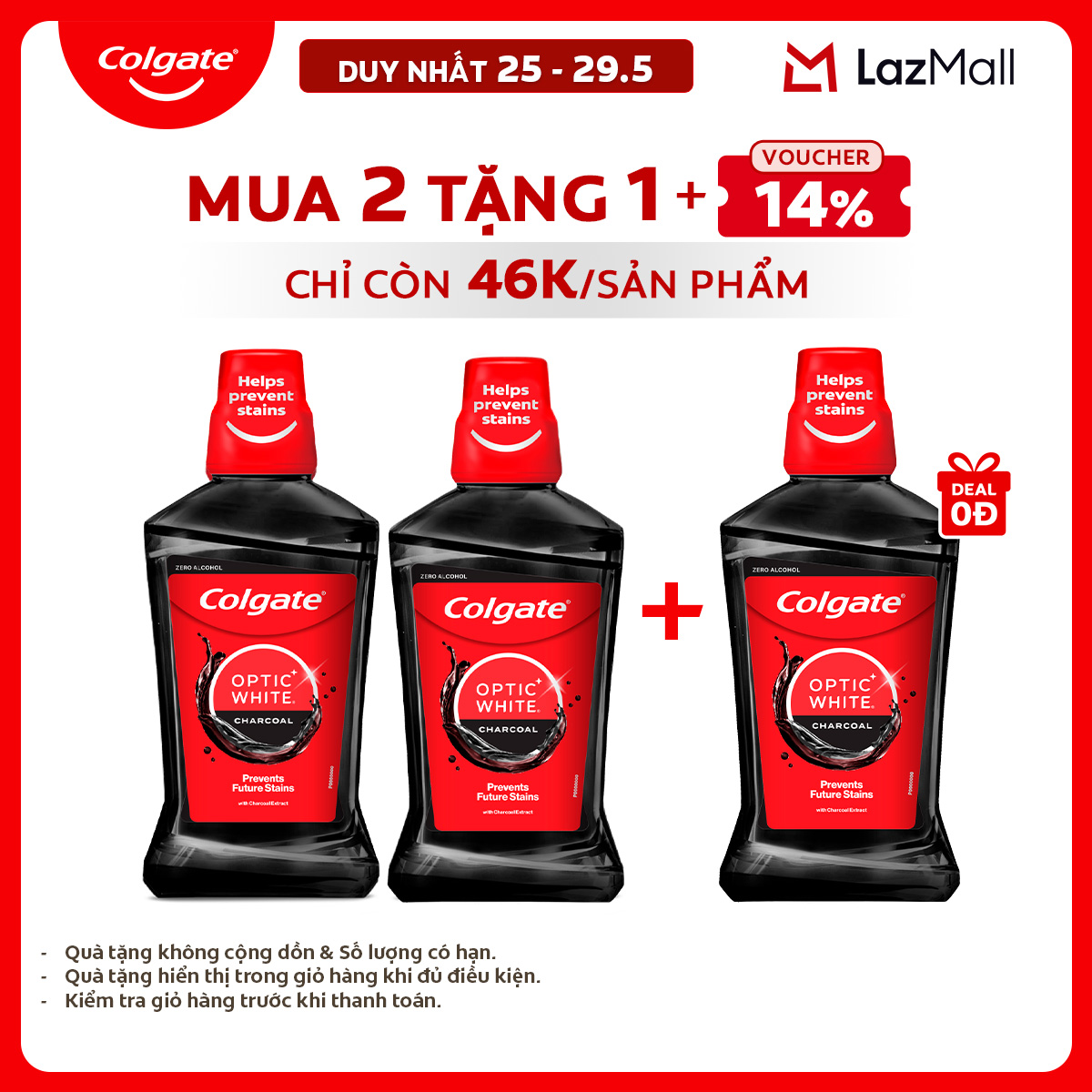 [Chỉ 25-29.5_Mua 2 tặng 1] Bộ 2 nước súc miệng Colgate diệt khuẩn, không cồn 500ml/ chai