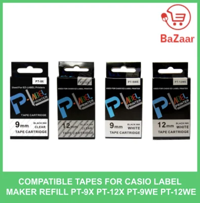Compatible Tapes for Casio Label maker Refill PT-9X PT-12X PT-9WE PT-12WE | 1 year warranty