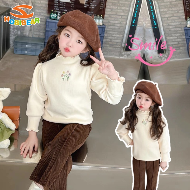 HOBIBEAR Children's tops, girls' base tops, plus velvet base tops, plus velvet thick bubble sleeve tops, sweet and cute, suitable for girls aged 1-5. ราคา  150 บาท*ส่งฟรี