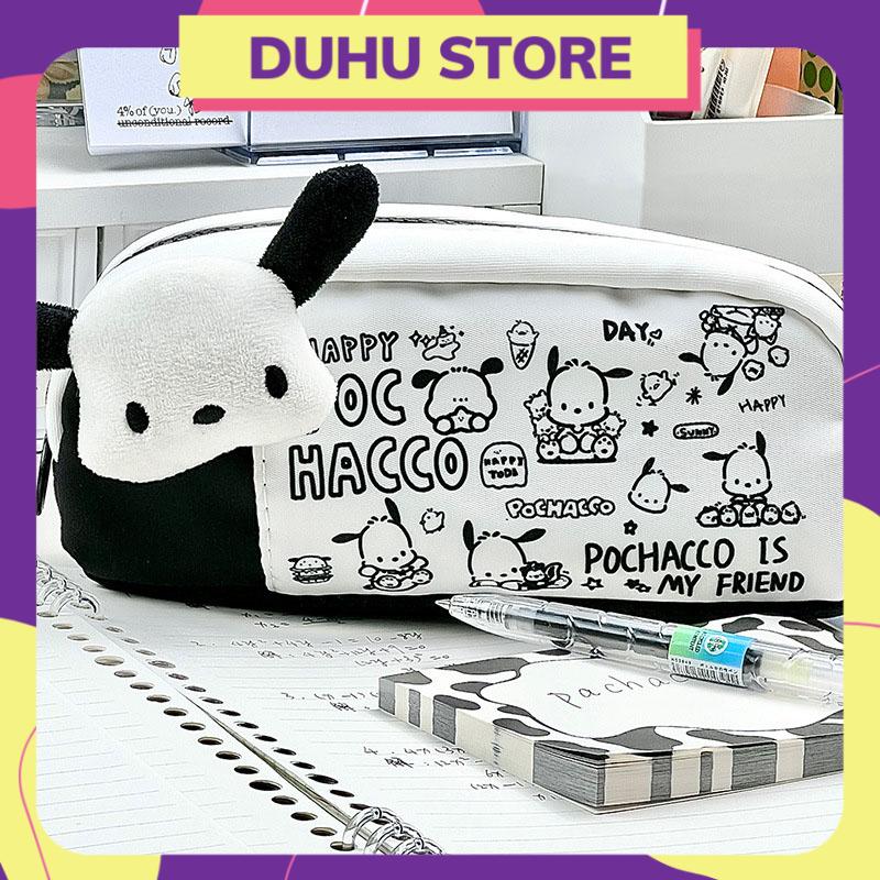 Hộp bút vải in hình pochacco siêu dễ thương, túi đựng bút tặng kèm huy hiệu gấu bông pochacco duhu hbv55