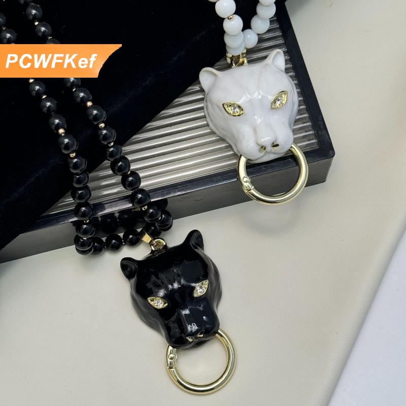 【PCWFKef】 สร้อยคอจี้รูปเสือดาวเคลือบย้อนยุคสุดหรูสำหรับผู้หญิงแฟชั่นเครื่องประดับกระดูกไหปลาร้าประดับลูกปัดยาวของขวัญเครื่องประดับ ราคา 188 บาท*ส่งฟรี