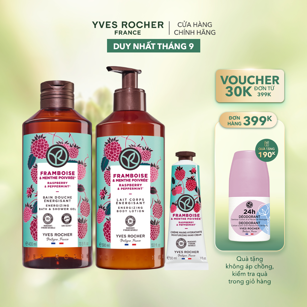 Bộ 3 Chăm sóc cơ thể Yves Rocher: Sữa Tắm 400ml - Sữa Dưỡng Thể 390ml - Kem Dưỡng Da Tay 30ml