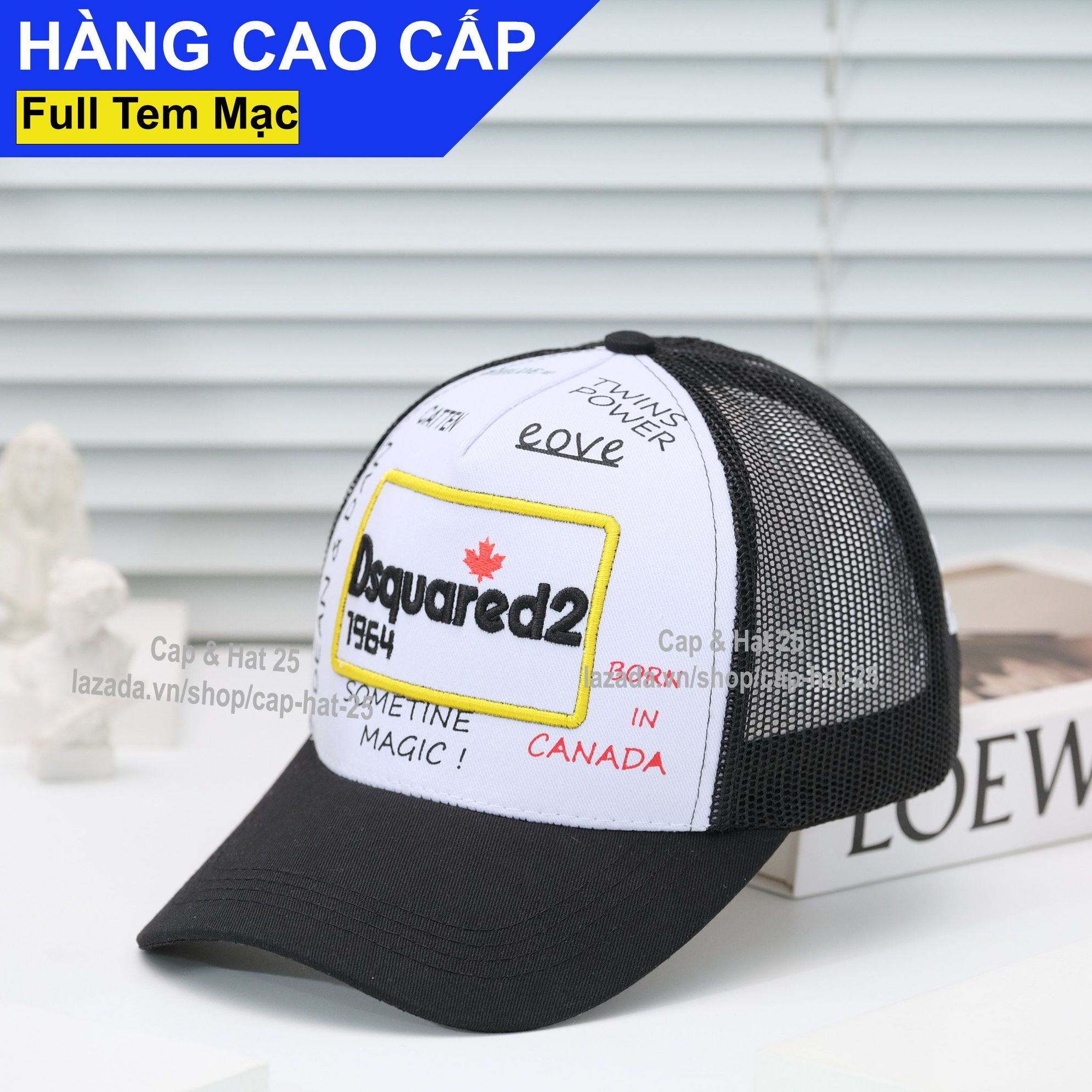 [A268]Mũ Lưỡi Trai Nón Kết DSQUARED2 Thêu Logo In Hoạ Tiêt Vải Cotton Trắng Phối Lưới Đen Thoáng Mát Form Đứng Thời Trang Cao Cấp Vừa Mọi Đầu / Nón Sơn