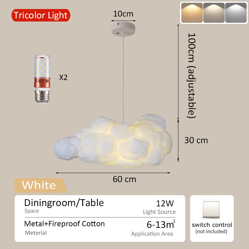SOLO Nordic Simulation Cloud Pendant Light Chandelier for Living Room Silk Cotton Decor Ceiling Tricolor Hanging Lamp
