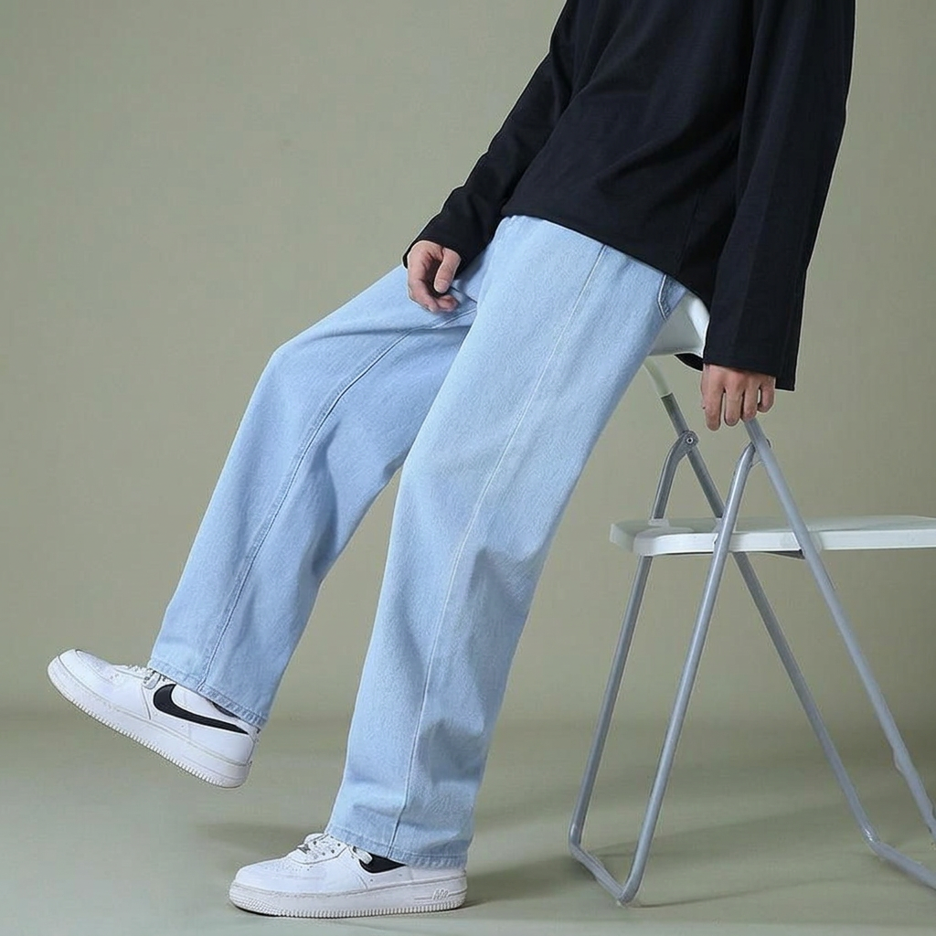 Unisex Ice Blue Highwaist Wide Leg Jeans for men - Wide Leg Jeans - Ice Blue Wide Leg Jeans For Male Highwaist Style