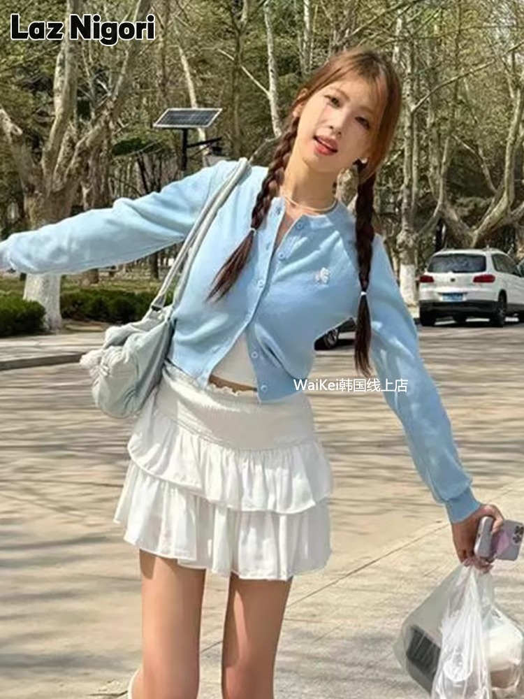 Laz nigori thời trang Hàn Quốc Thương hiệu restandrecreation áo len áo khoác phụ nữ mỏng RR Áo cardigan dài tay ***