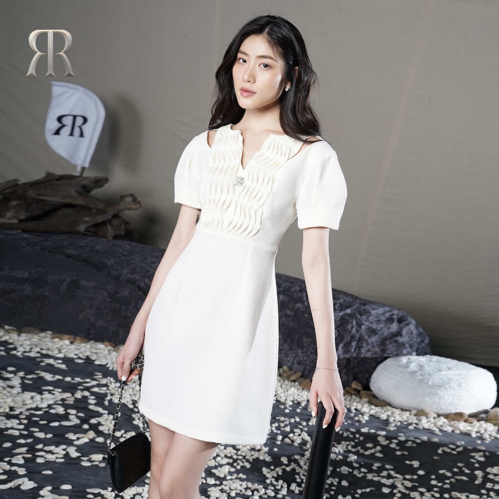 Rập - đầm cổ xẻ đính đá hở vai thân xếp - prime 01