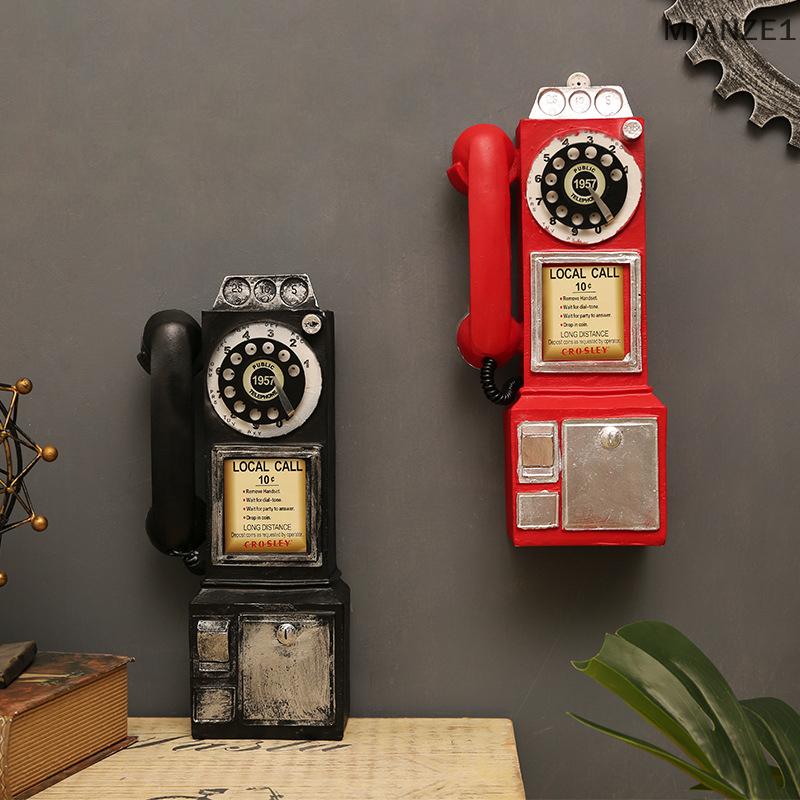 WHPHous Vintage Telephone Model Wall-Mounted Resin Booth Telephone Figurine Rotary Old-fashioned Telephone Ornament Photography Props ราคา 278 บาท*ส่งฟรี