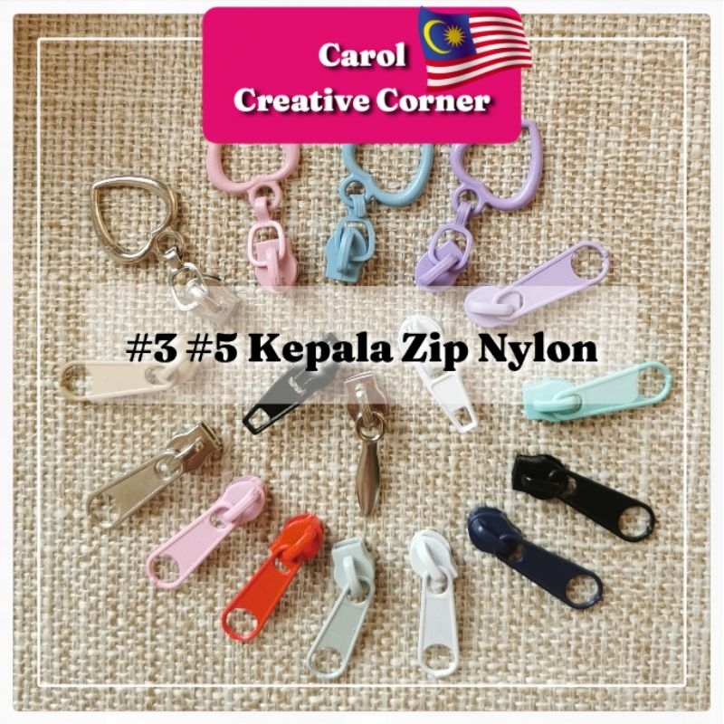 Saiz #3 atau #5 Kepala Zip NYLON