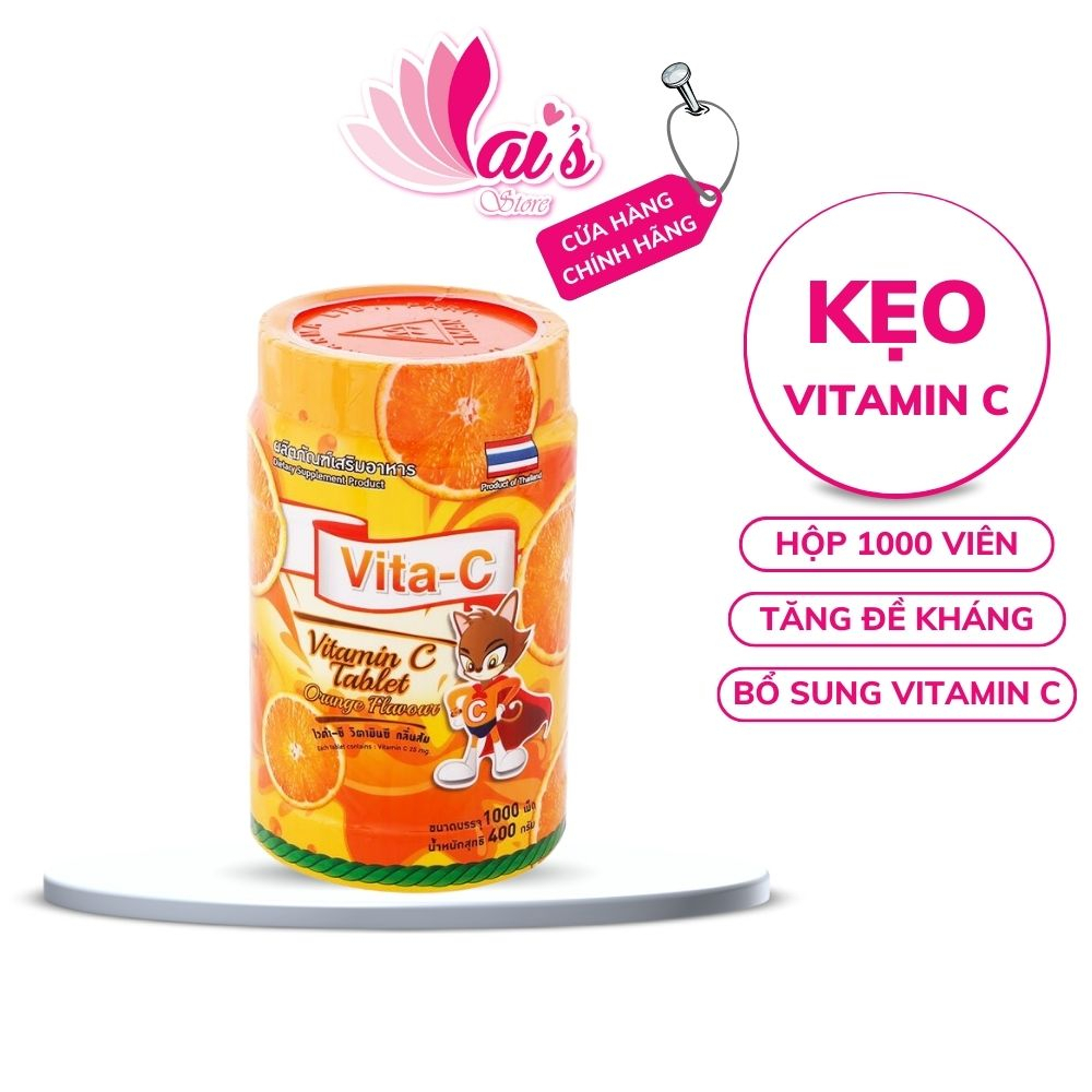Hộp 1000 viên kẹo vitamin c thái lan vị cam, dứa kẹo ngậm vita c bổ sung vitamin c tăng cường đề kháng cho bé - laihcmn