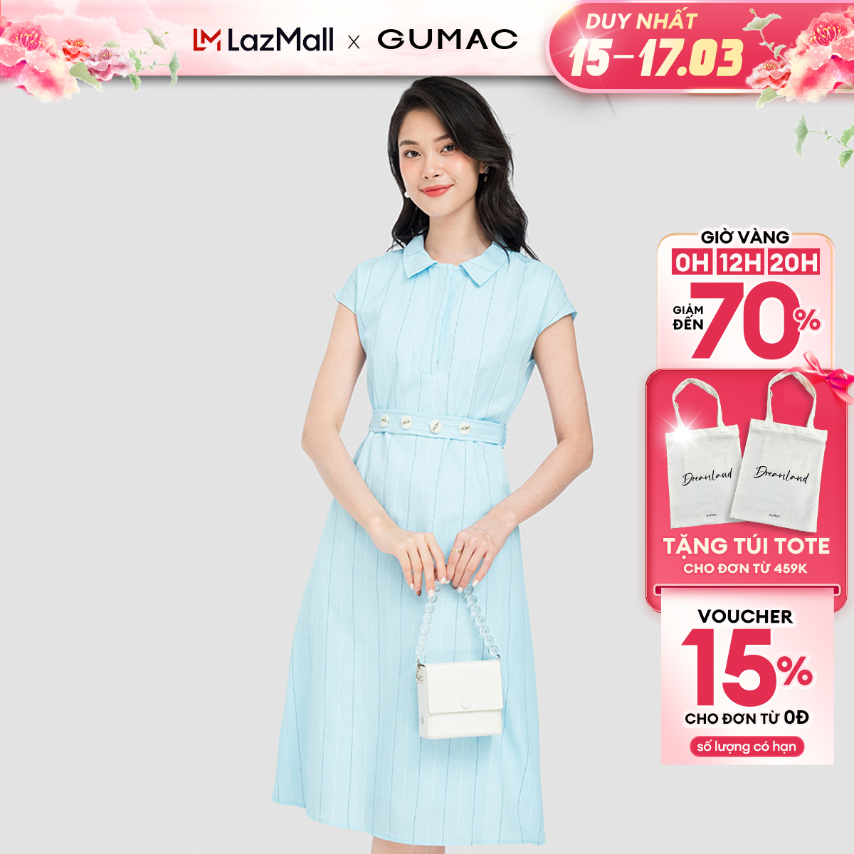 Đầm form suông gumac, đầm cổ sơ mi form suông dc08067