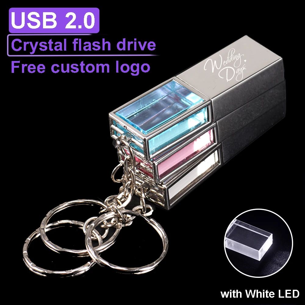 Mini Blue Crystal USB Flash Drive 128GB White LED Light Pen Drive 64GB Free Custom Logo Memory Stick 32GB 16GB Creative Gift Presyo 298 Piso*Libreng Shipping