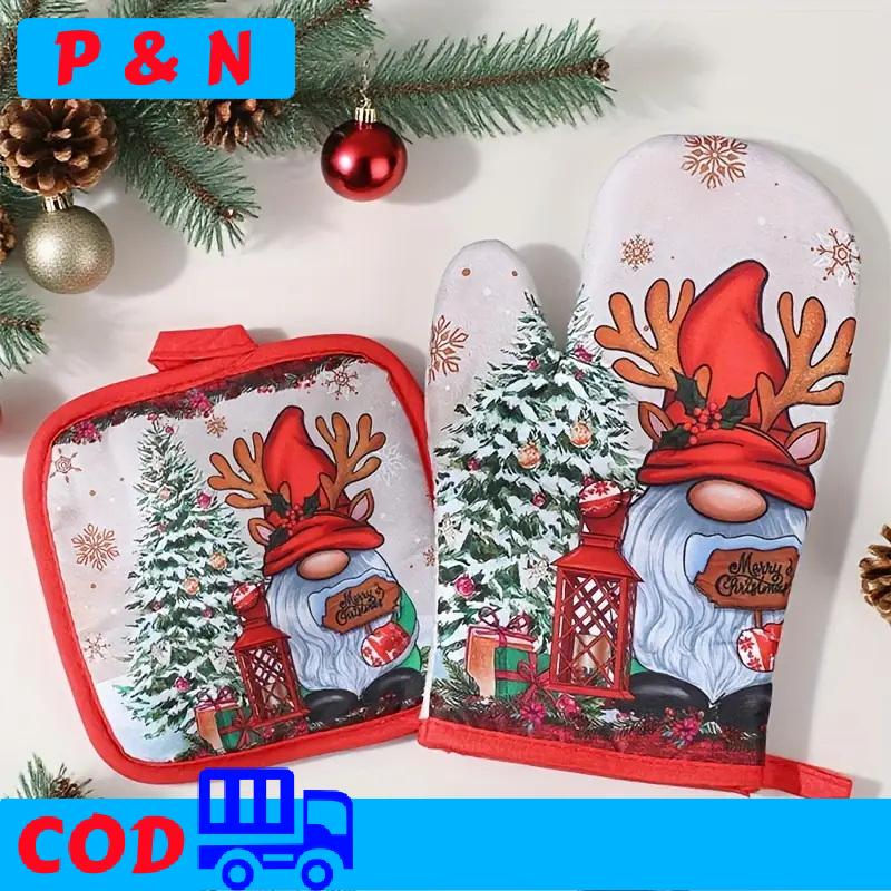 P&N Giáng sinh lò găng tay Santa Claus Snowman chuông mô hình cách điện găng tay trang trí món quà trang trí nhà bếp Giáng sinh trang trí
