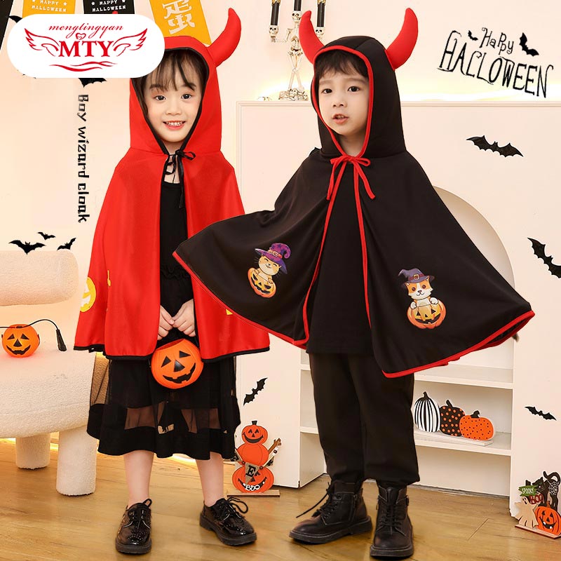 Quỷ Sừng Áo Choàng Dễ Thương Ma Quỷ Trang Phục Cho Trẻ Em Trẻ Em Nam Nữ Quỷ Trang Phục Cosplay trang phục hóa trang Áo Choàng Halloween Và Mũ