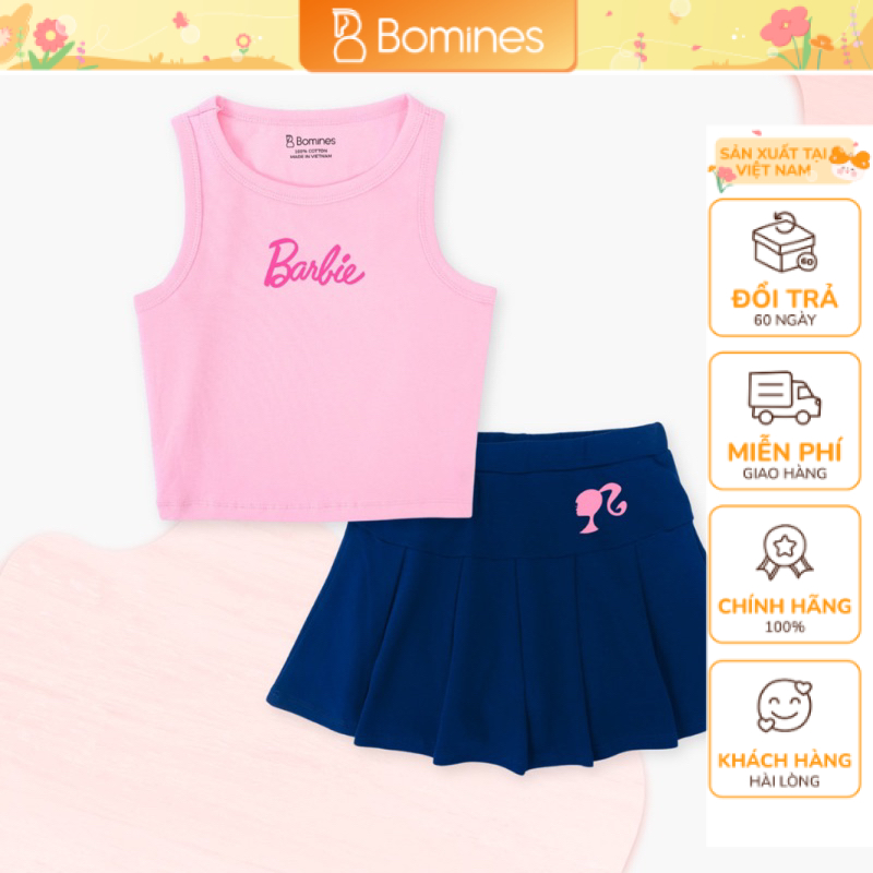 Set chân váy bé gái Barbie Bomines Bộ áo chân váy dễ thương cho bé 3-12 tuổi 13-36kg SETCVBARBIE