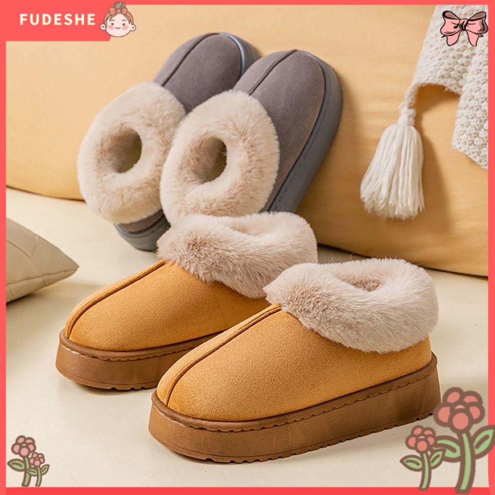 FUDESHE Đồ nhồi bông Giày tuyết Lông thú giả Mềm mại Đôi dép mềm  Không trượt Giày cao cổ Mùa đông
