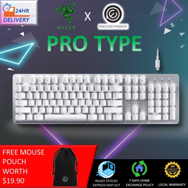 Razer Pro Type: Wireless Mechanical Productivity Keyboard - Razer Orange Mechanical Switches - Fully Programmable Keys - Bluetooth and Wireless Connectivity - Durable for Up to 80 Million Keystrokes [24 Hours Delivery] Singapore