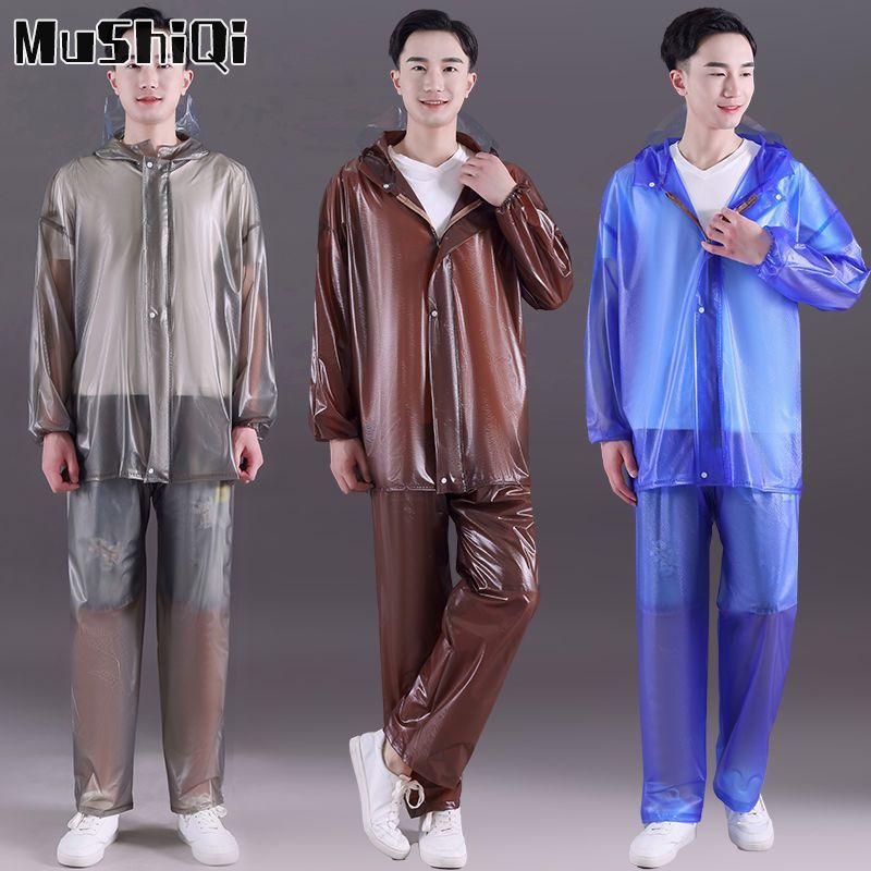MUSHIQI Áo mưa, áo mưa, trọn bộ, áo mưa liền, áo mưa dày, áo mưa, áo mưa EVA, người lớn, khóa kéo, găng tay, áo mưa, dã ngoại nam nữ áo poncho thời trang