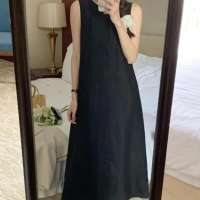 DECOSON Casual Maxi Dress Womens Beach Vacation Elegant Plus Size Dress with Pockets Summer Sleeveless Long Dress Loose Style