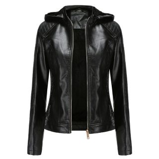 ZZOOI Jacket Women Leather Zipper Hoodie Motorcycle Jacket Winter Femme Fashion Black Streetwear Plus Size Coat YJ2 thumbnail