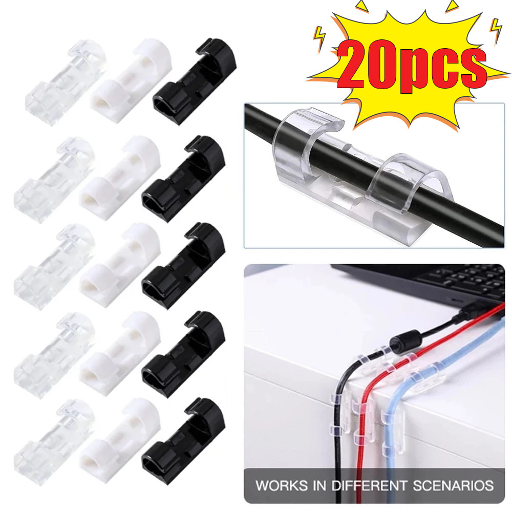 20 cái tự kẹp cáp dính tổ chức Dây cáp máy tính để bàn tổ chức quản lý dây Dụng cụ giữ dây cố định sạc USB kẹp dây Winder