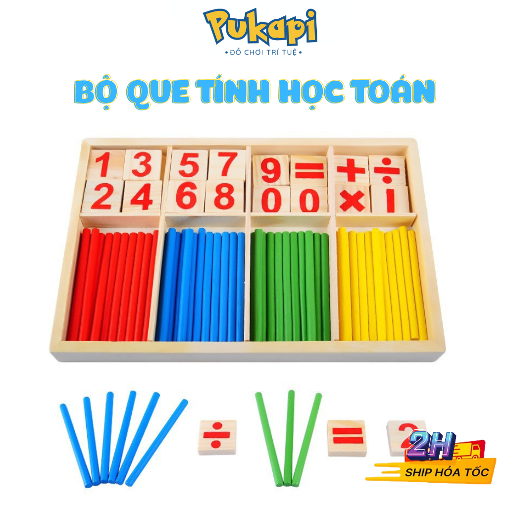 Bộ que tính học toán bằng gỗ bảng tính que bộ que tính và chữ số học toán cho bé pukapi