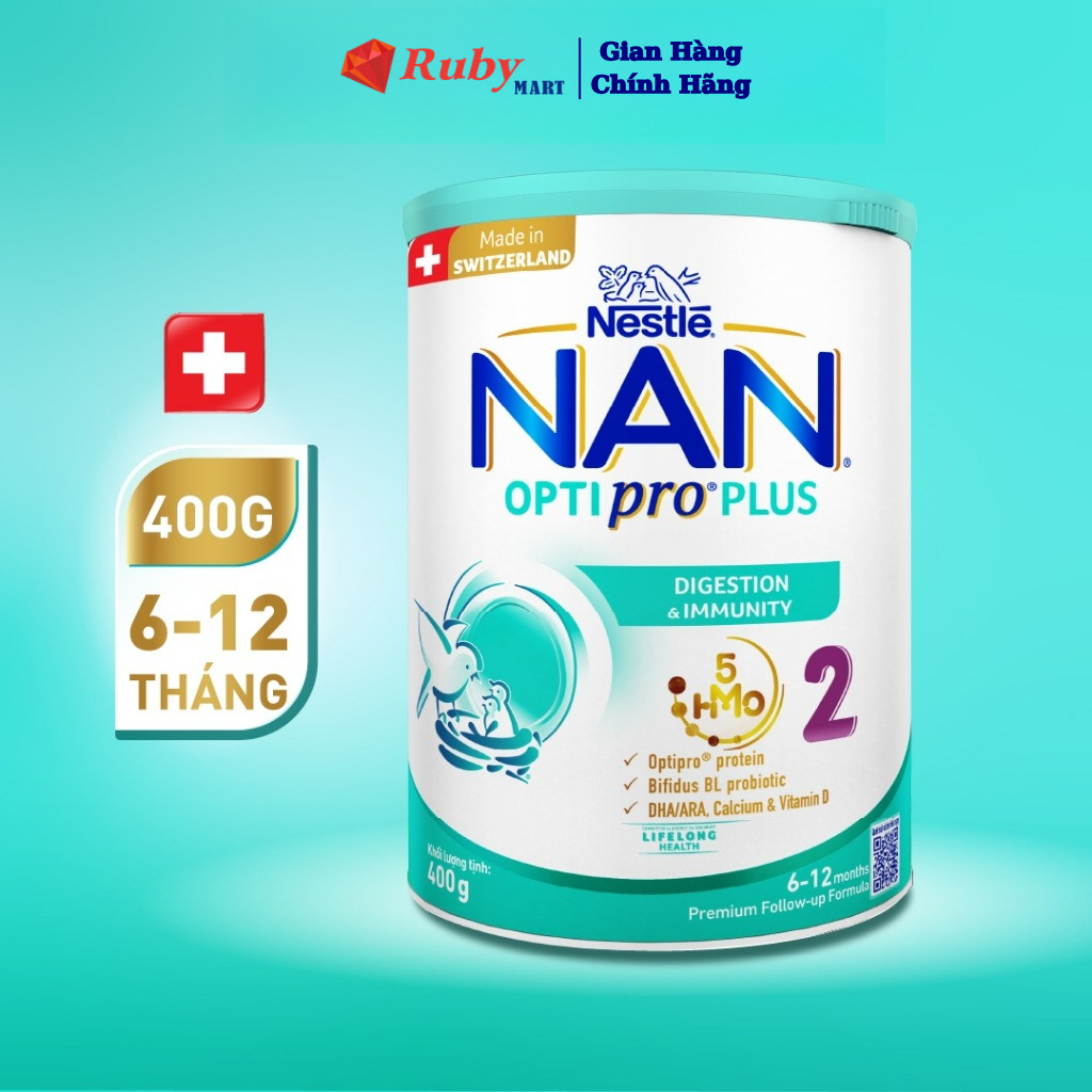 [LÔ MỚI] Sữa Bột Nestlé NAN OPTIPRO PLUS 2 400g/lon với 5HMO Sản Xuất Tại Thụy Sĩ