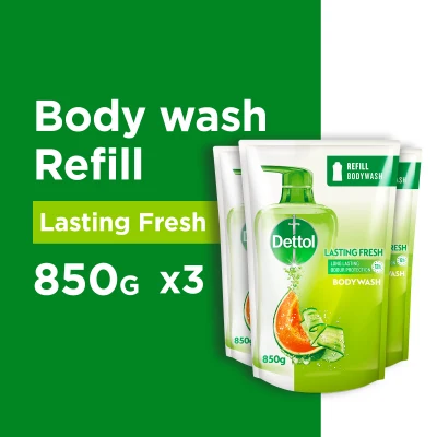 [Bundle of 3] Dettol Body Wash Lasting Fresh Refill 850G