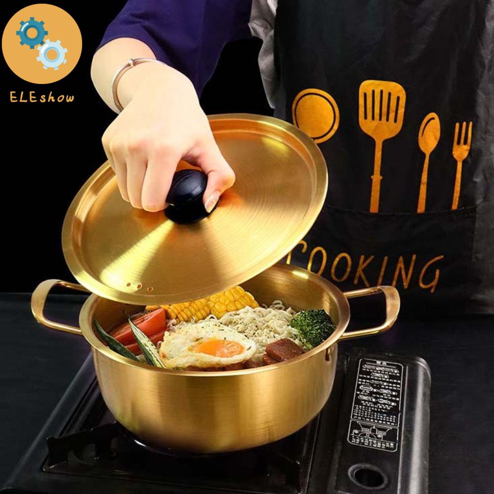 DOUBLEL Thép không gỉ Nồi Ramen Tay cầm đôi Hàn Quốc Nồi nấu mì Đa chức năng Không thể phá vỡ Nồi súp Cắm Trại